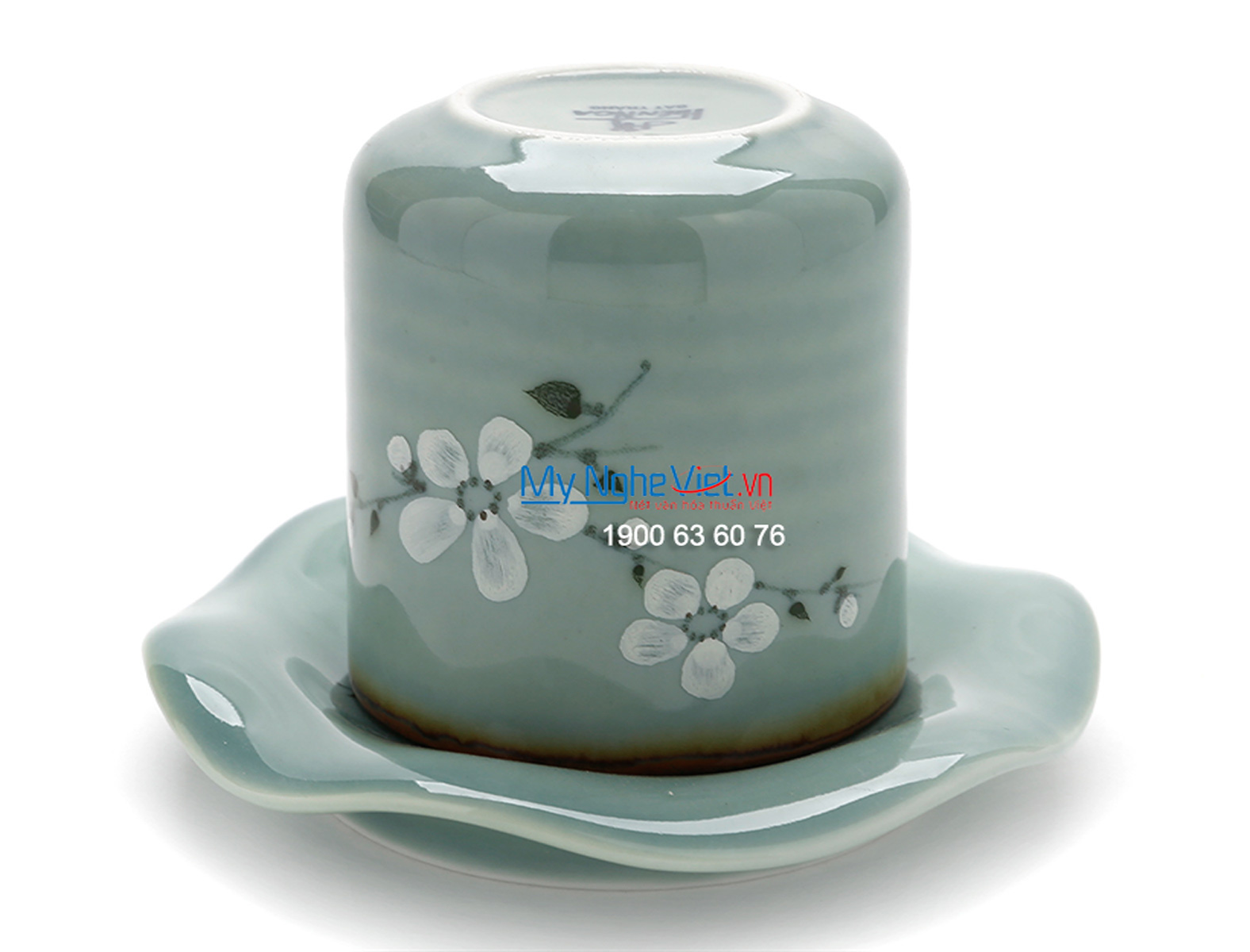 Bộ bình nước lớn cao cấp xanh lam vẽ hoa đào trắng MNV-TS446-1