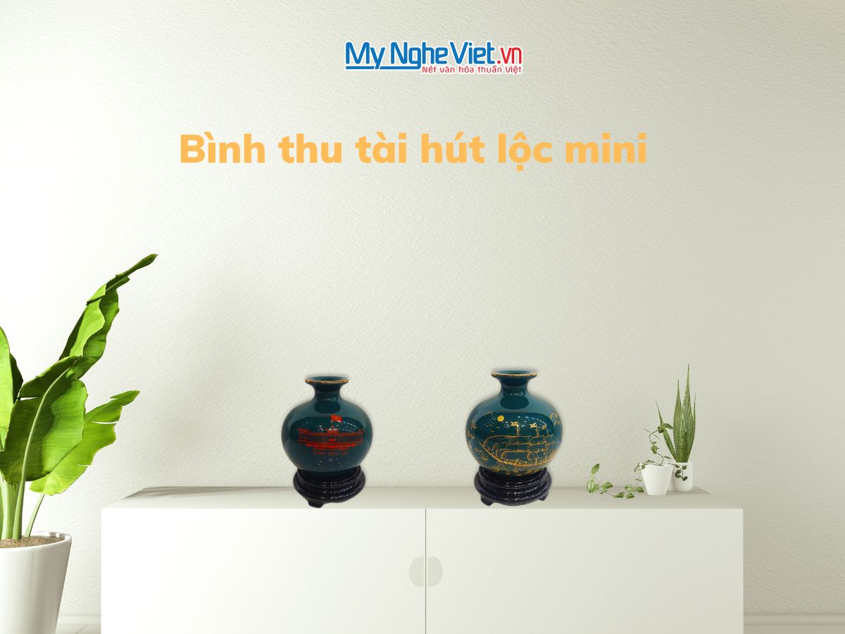 Lọ hoa thu tài mini men màu D9x10 + chân đế gỗ (H12cm) LHGH001M