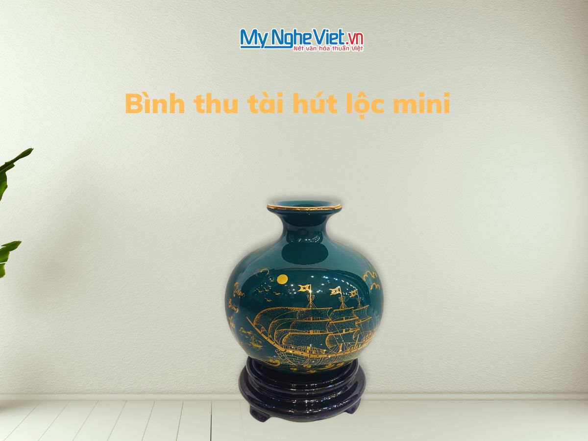 Lọ hoa thu tài mini men màu D9x10 + chân đế gỗ (H12cm) LHGH001M