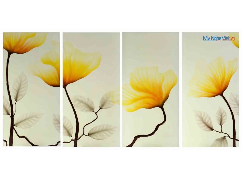 Tranh sơn mài bộ bốn vẽ hoa vàng MNV-SMA333