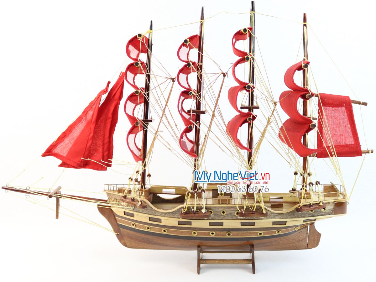 Mô hình thuyền france ii buồm đỏ thân 40cm