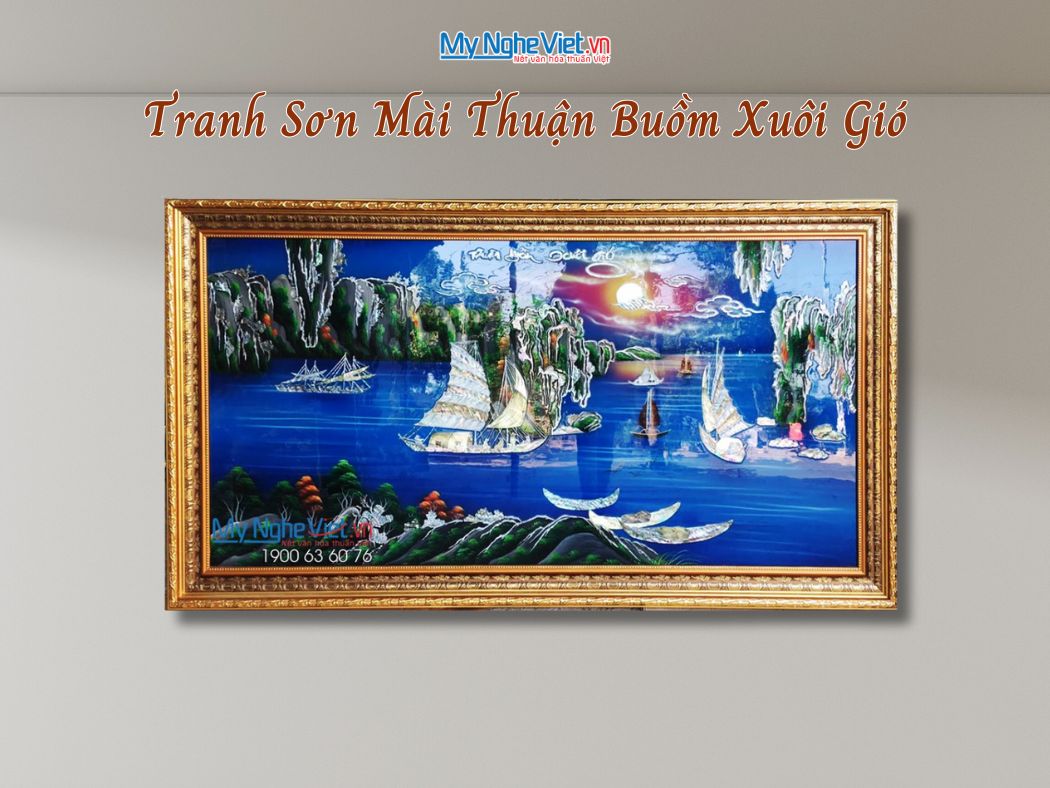 Tranh sơn mài Thuận Buồm Xuôi Gió cẩn ốc MNV-TSM9179-2