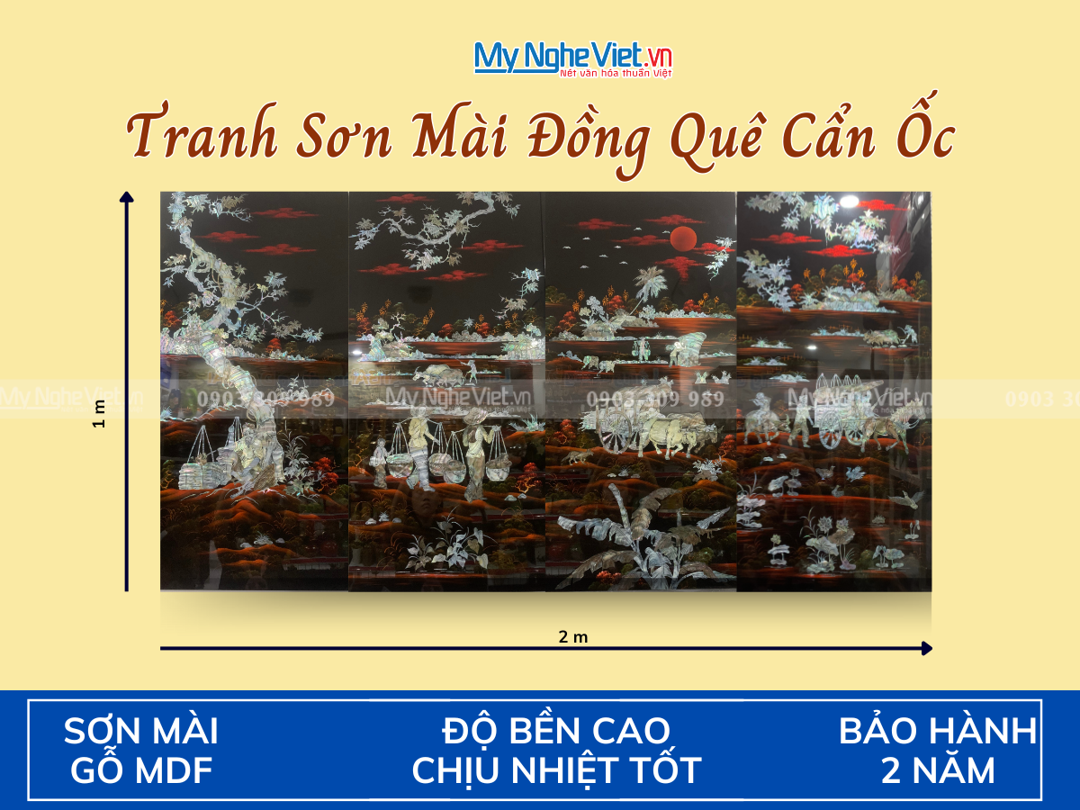 Tranh sơn mài đồng quê - làng quê thanh bình