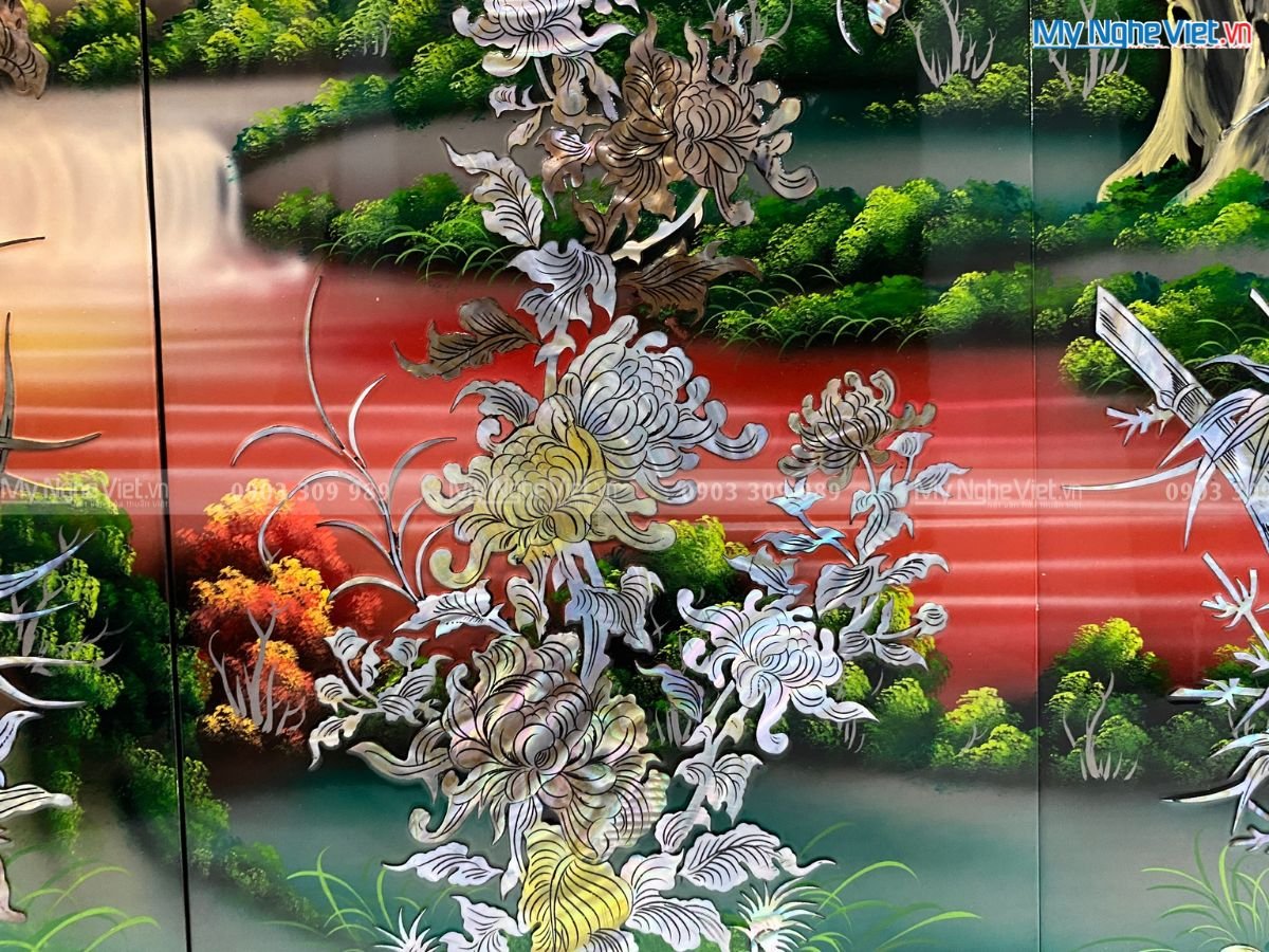 Bộ tranh sơn mài Mai Lan Cúc Trúc cẩn nổi MNV-SMA367