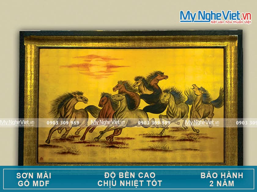 Tranh sơn mài mã đáo thành công dát vàng MNV-TSMDH8118