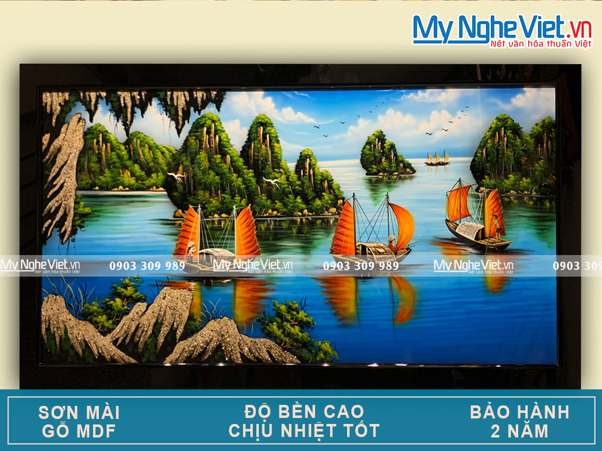 Tranh Sơn mài Thuận Buồm xuôi gió Nền Xanh TSM7139-5