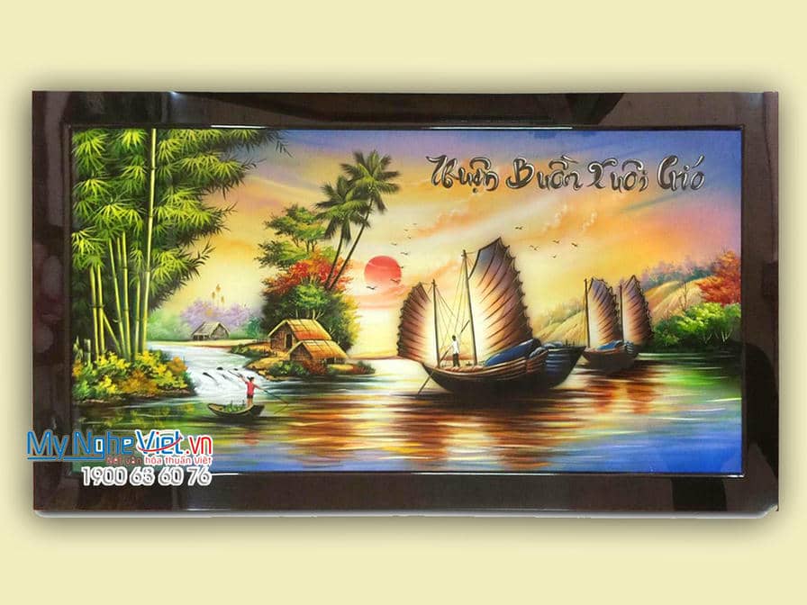 Tranh sơn mài Thuận Buồm Xuôi Gió - Tặng Tân Gia - Khai Trương  MNV-TSM7139-1