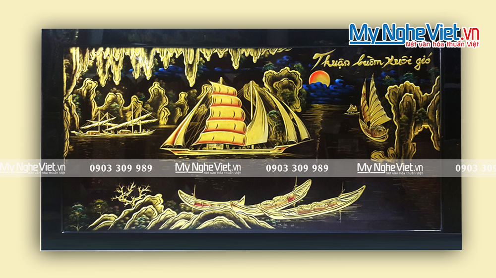 Tranh sơn mài Thuận buồm xuôi gió đắp nổi MNV-TSM7139-1