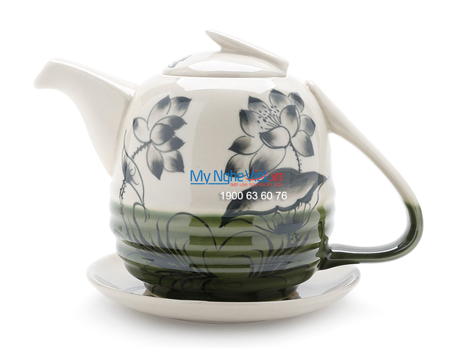Bộ bình trà men bóng vẽ đầm sen MNV-TS476